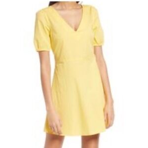 Vero Moda Taya Mini Dress Women's Large with Yellow Puff Sleeve Cutout Back NWT